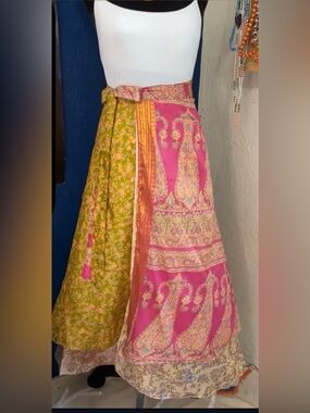 Bohemian Two-Tone Wrap Maxi Skirt Reversible